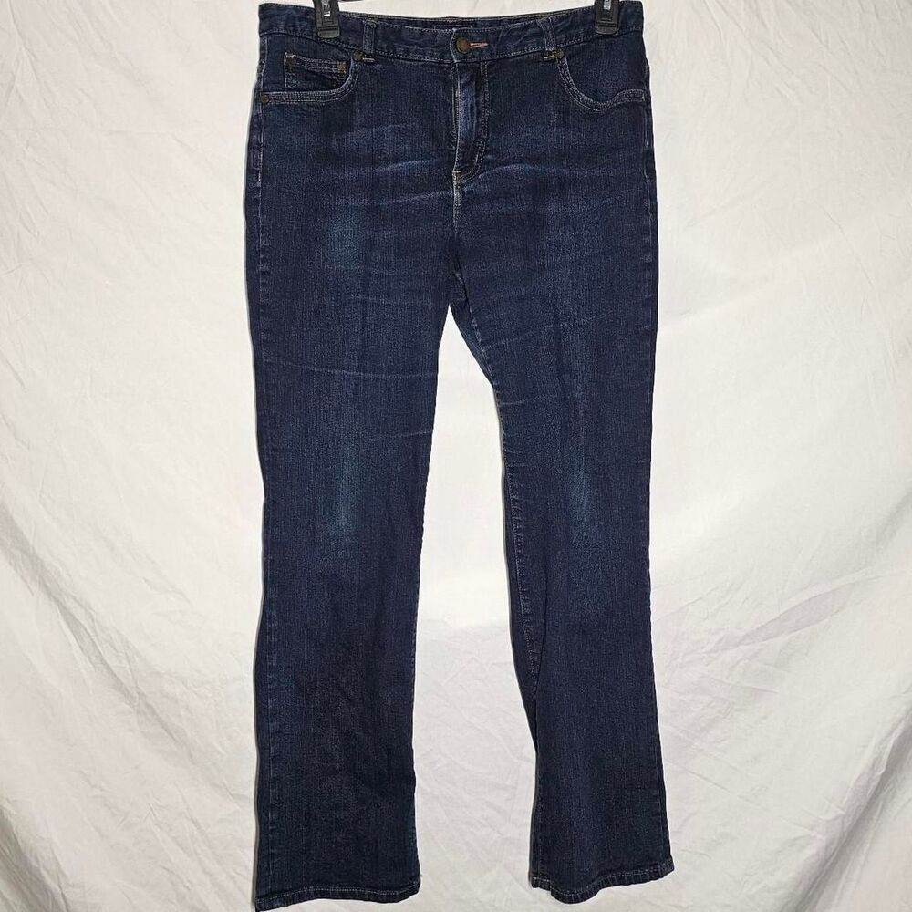 Mid rise dark wash denim flare bootcut jeans